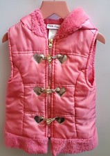 Little Lass Vest Puffer Coral Sparkle Dots Gold Hearts 6X Fur Edge Hood Trim