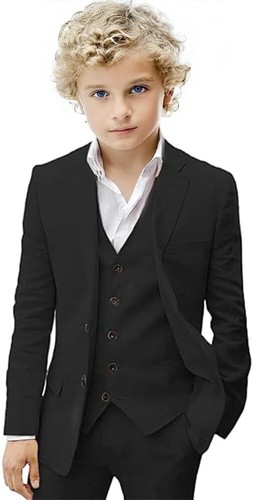 Boy Suit 3 Pieces Summer Suit Linen Kids Blazer Vest Pants Set Beach Wedding - Picture 6 of 39