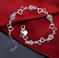 Bracciale cuore fiori argentato braccialetto donna braccialetto donna braccia...