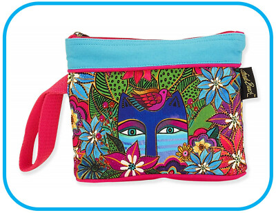 Laurel Burch #8332 ''Eva'' Cat Wristlet 9''x2''x6.5'' Canvas~Inside Zip Pocket~   