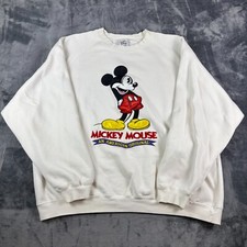 Vintage Disney Store Mickey Mouse Crewneck Sweatshirt White Pullover XL USA SEE