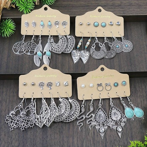 Boho Antique Sterling Silver Stud Earrings Women Girls Jewellery Summer Holiday - Picture 3 of 14
