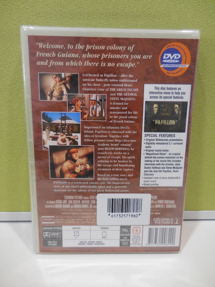 PAPILLON , STEVE McQUEEN , DUSTIN HOFFMAN , DVD. NEW SEALED , (B23) - image 2 of 4