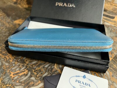PRADA SAFFIANO ZIP WALLET (COBALTO) | eBay