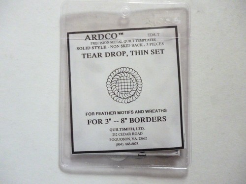 ARDCO PRECISION METAL NON-SKID QUILT TEMPLATES TEAR DROP, THIN SET FOR 3"--8"