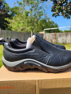 Big Kids 6 M Merrell Jungle Moc Black Leather J95619 Slip On Moccasin Loafers