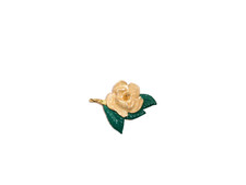 Vtg Magnolia Flower Brooch Pin Gold Tone Enamel Painted 2.5 inches Made in USA