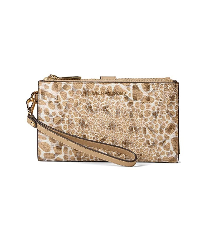 即発可【MK】Jet set double zip wristlet leopard★レパード柄 Michael Kors Jet Set Signature Animal Print Double Zip