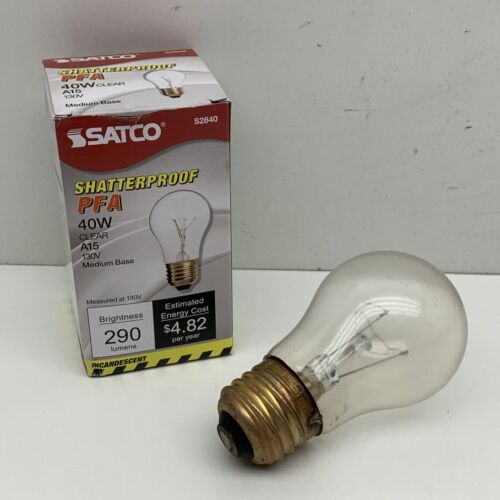 (4-Pack) Satco 40A15/CLEAR/TF/HT/PFA Shatterproof 40W A15 Lamp Light Bulb