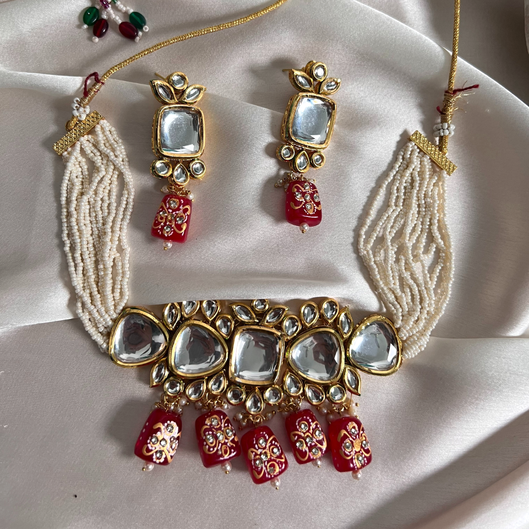 Kundan Choker Necklace Set With Earrings & Maang Tikka