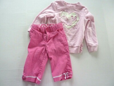 Childrens Place Pink Capri PantsToddler Girl 4T & Cat & Jack Long Sleeve Cat Top