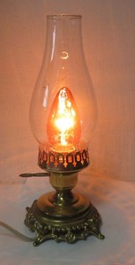 Vintage Hurricane Lamp Nightlight Base Brass Colored Electric Switch On