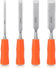 4-Piece Wood Chisel Set – Steel-End Woodworking Tools with Grip Handles