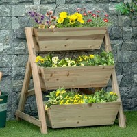 Outsunny Hochbeet Holz Blumenleiter Mit 3 Ablagen Pflanzentreppe Natur