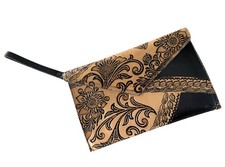 Tooled Leather Western Clutch Wristlet Floral...