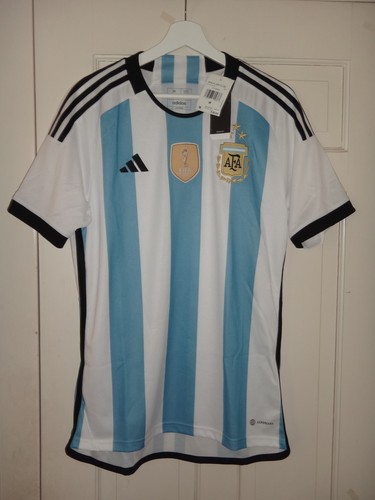NWT Men's Adidas Argentina 2022 World Cup 3-Star Winners Home Jersey Medium - Picture 1 of 6
