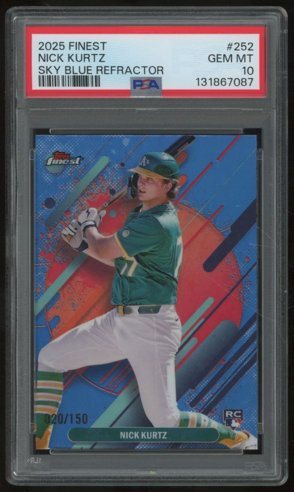 NICK KURTZ 2025 FINEST SKY BLUE REFRACTOR #252 020/150 RC PSA 10