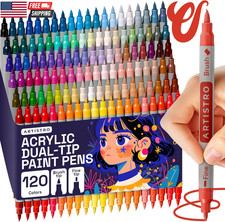 120 Acrylic Paint Markers - Paint Pens for Drawing, Brush  Fine Tips - for Fabr
