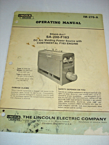 '81 LINCOLN IM-276-A MANUAL~Shield-Arc~SA-200-F163~DC Arc Welding Power Source