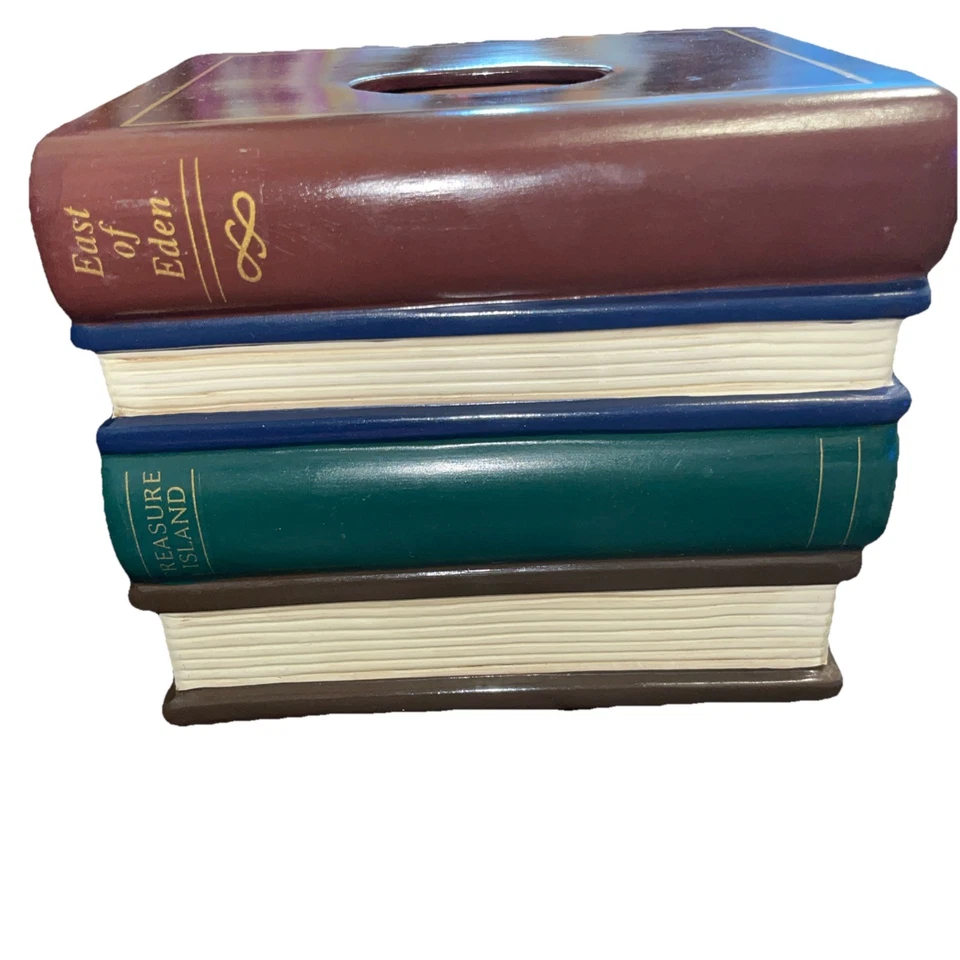Vintage Ceramic Faux Alternating Classics Books Tissue Box Cover Holder - Image 3 of 4