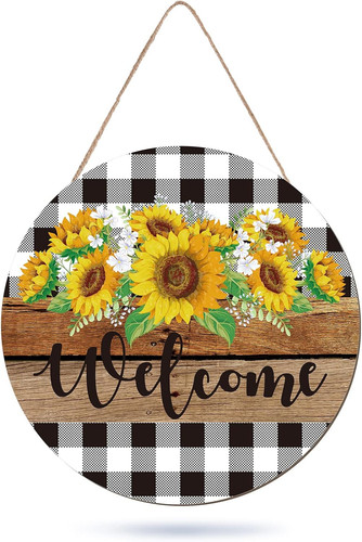 Wal Sonnenblume Holz Hängeschild Willkommen Haustür weiß - Bild 1 von 7