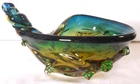 Vtg Murano Art Glass Seashell Blue & Amber Ashtray Candy Dish