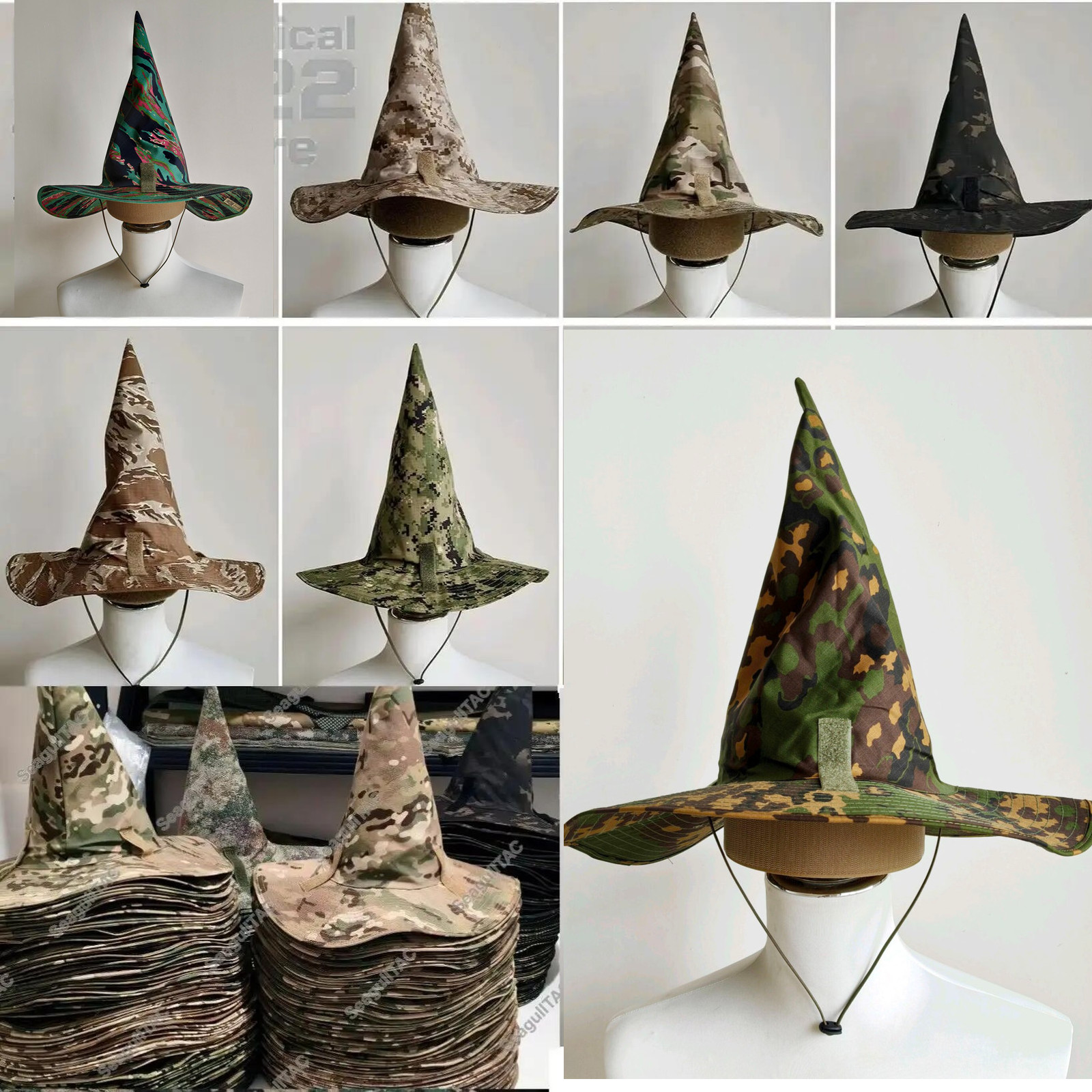 Tactical Camouflage Magic Hat Large Brim Hat Halloween Wizard Cosplay Hat Cap