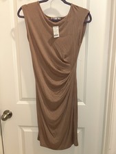 Heart & Hips Taupe Ruched Jersey Bodycon Dress Round Neck Sleeveless Size M