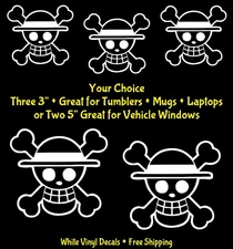 One Piece Luffy Straw Hat Pirate White Decals Car Windows Laptop Tumbler Tablet