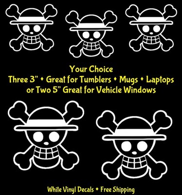 One Piece Luffy Straw Hat Pirate White Decals Car Windows Laptop