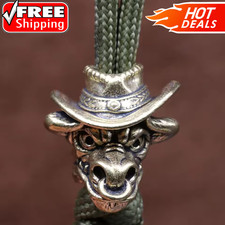 Bull Head Cowboy Brass Knife Bead EDC Paracord Lanyard DIY Outdoor Charm Pendant