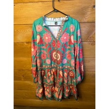 SHEIN Women's Floral Print Long Sleeve Mini Dress Bohemian Festival  Lg Colorful