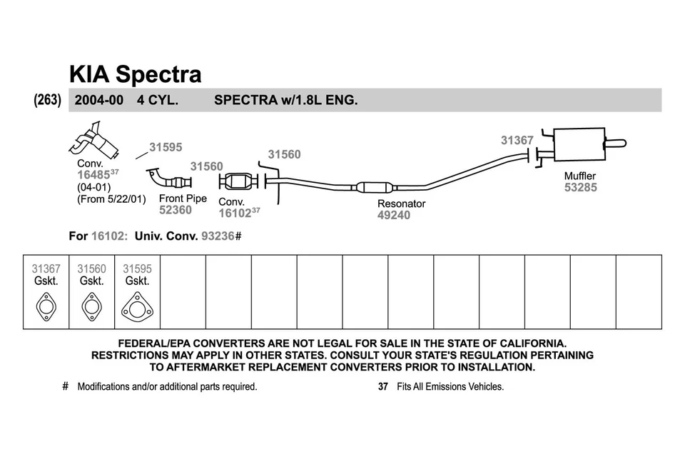 For Kia Sephia 98-01 Exhaust Muffler and Pipe Assembly Quiet-Flow Stainless Foto 3 de 4