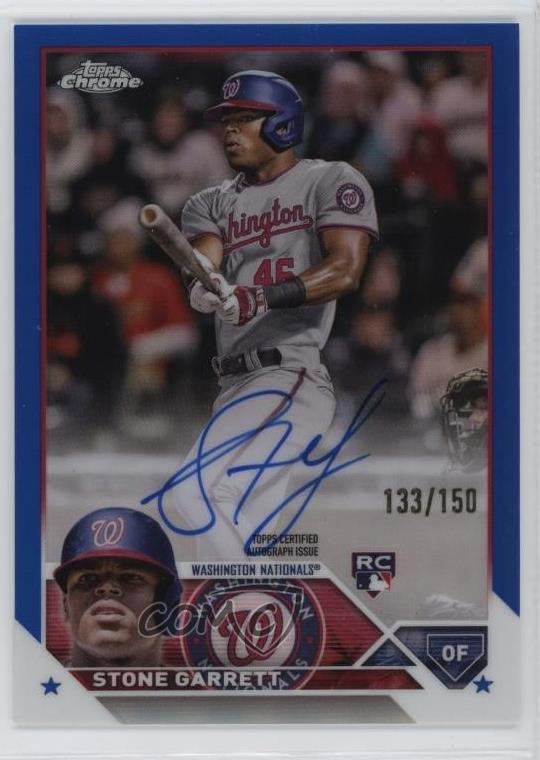 2023 Topps Chrome Rookie Blue Refractor 133/150 Stone Garrett #RA-SG Auto oh8