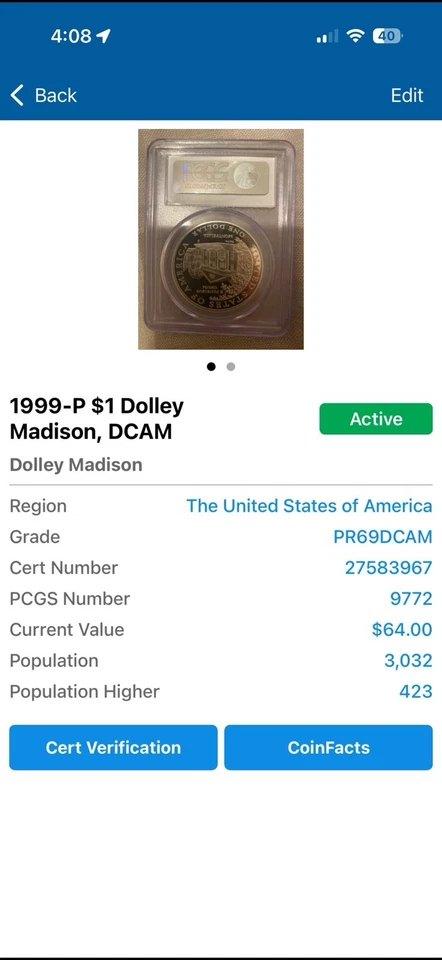 1999-P $1 DOLLEY MADISON, DCAM - Image 3 of 3