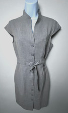 Womens Calvin Klein Dress Sz 4 Gray Capped Sleeve Belted Button Front Career