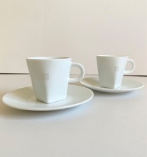 NESPRESSO ESPRESSO COFFEE CUP & SAUCER SET WHITE PORCELAIN 2 CUPS + 2 SAUCERS