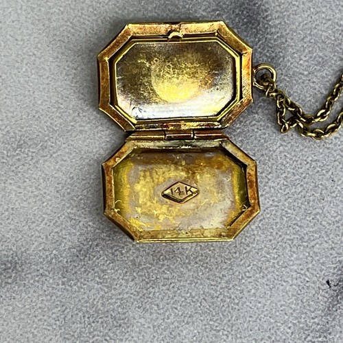 Vintage 14K Yellow Gold Etched Locket Necklace Childs Small 12.75” Monogram - Picture 6 of 13