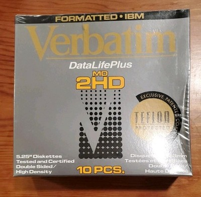 *New Sealed* Verbatim Datalife Plus 10 2HD Floppy Disks MD2-D IBM Teflon Coated