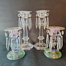 Heisey Crystal Chandelier Bobeche Lusters Prisms Set 4 Candle Holders Prisms