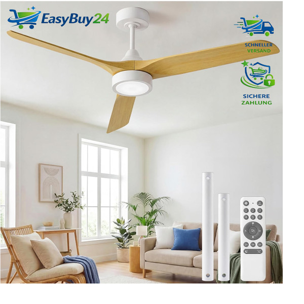 Deckenventilator 132 Cm Beleuchtung Fernbedienung Ultraleiser Dc-Motor 3 BläTter-image
