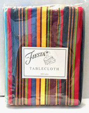 FIESTA Bango Stripe Tablecloth Multi Color 60 x 84 Oval  NEW OLD STOCK