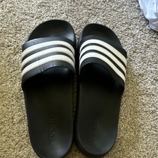 adidas Men's Slide Sandals Black/White Striped Logo Rubber Slip On US 11