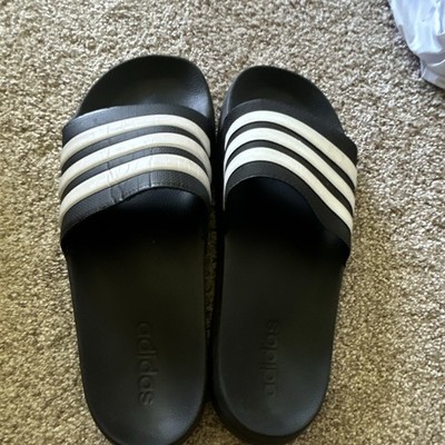 adidas Men's Slide Sandals Black/White Striped Logo Rubber Slip On US 11