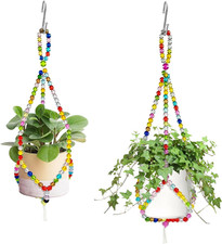 2 Pack Macrame Plant Hangers with 2 Hooks, 17.9Inch/16.7Inch Handmade Glass Bead
