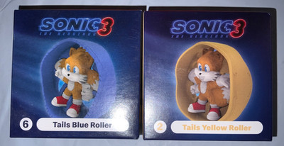 McDonald's 2024 Sonic the Hedgehog 3 #6 Tails Blue & #2 Yellow Roller Toy Figure
