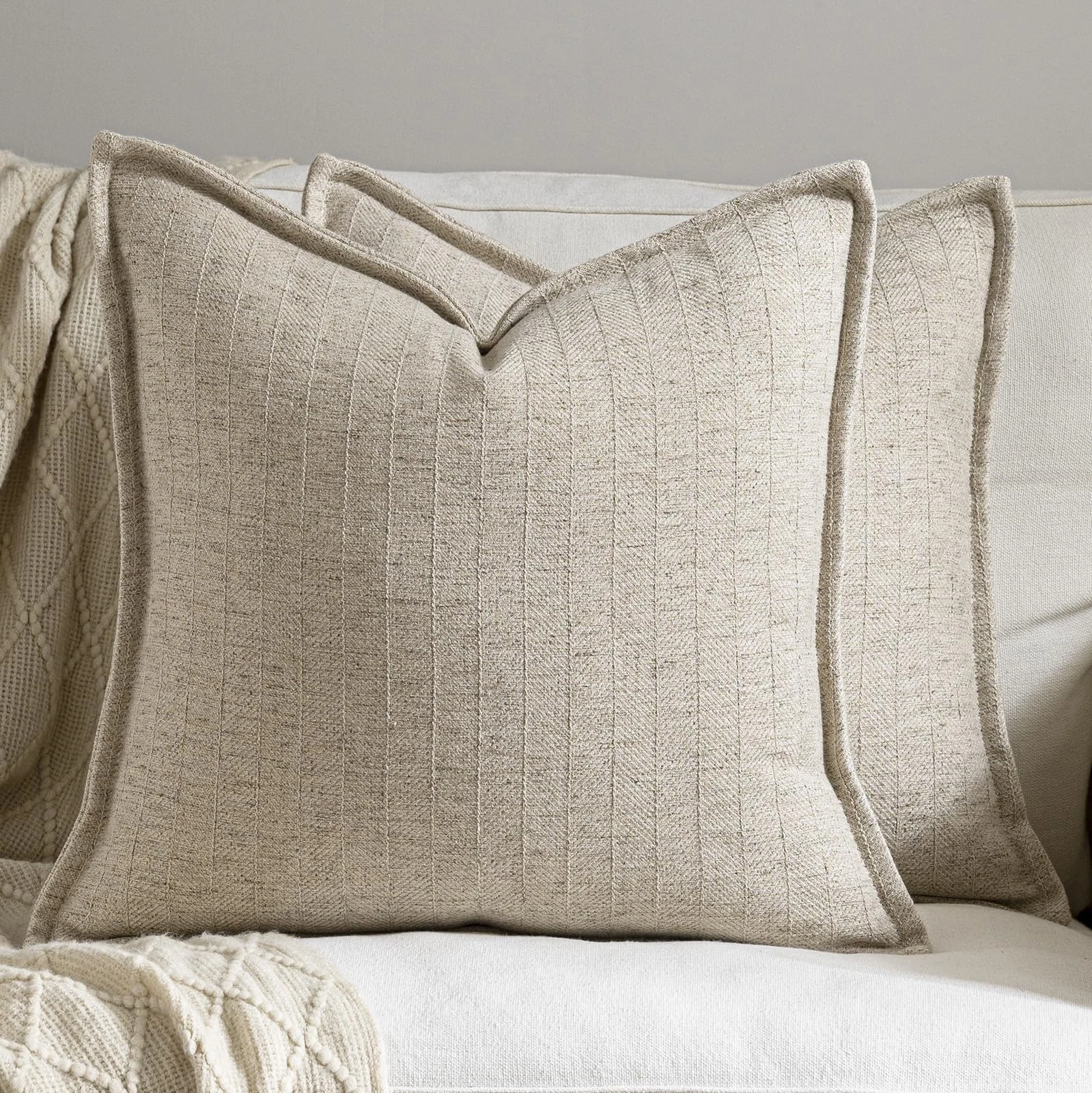 20x20 Linen Pillow Covers Natural Beige Pack of 2 Farmhouse Boho Neutral Acce...