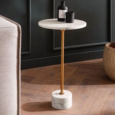 FineBuy Table d’appoint de Salon Marbre Véritable Ø 30 cm Haute Ronde Dorée