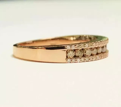 1.50Ct Round Cut Lab Created Brown Diamond Band Ring Gift 14K Rose Gold Plated - Picture 3 of 3