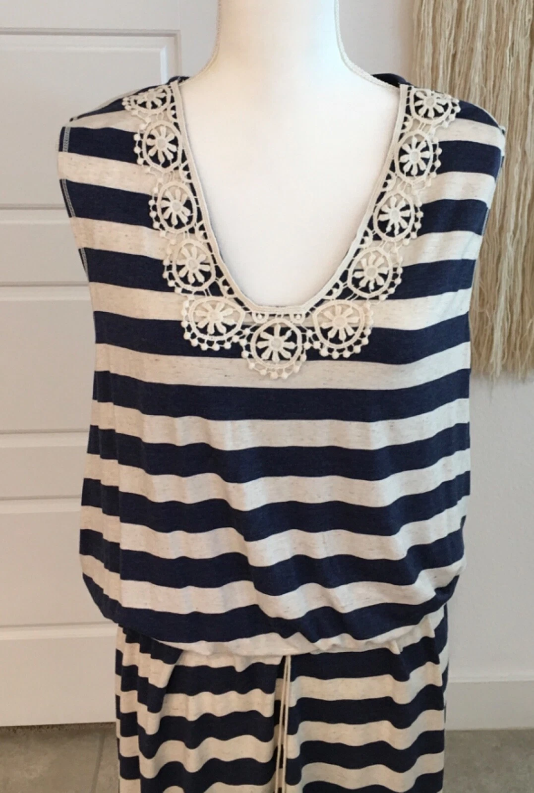 VETEMENTS Abito smanicato donna Max Studio extra large blu navy e panna a righe nuovo con etichetta $98